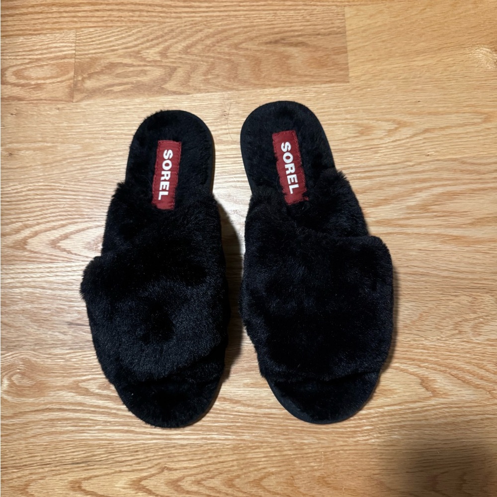 Sorel Black Plush Indoor Slippers
